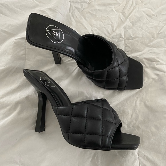 Black Quilted High Heel Mules - Picture 4 of 6